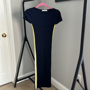 Zara Navy Blue Ribbed Stripe Midi Dress Sz Small